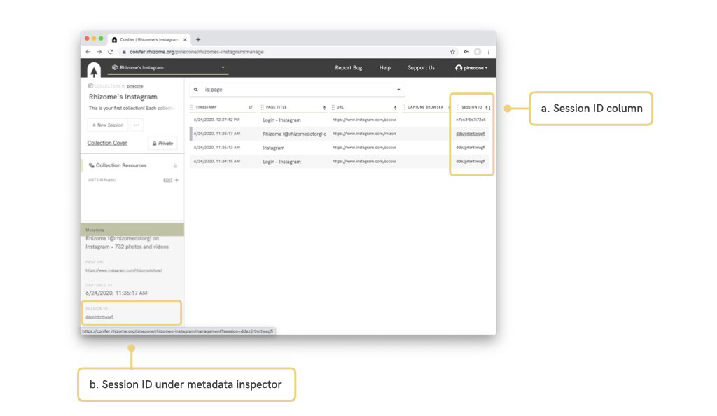 Locating Session ID in Collection Manager